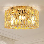 MAYNA 3-Light Boho Light Fixtures Ceiling Mount, Hand-Woven Chandelier Light Fixture,Farmhouse Rattan Flush Mount Ceiling Light for Hallway Bedroom Kitchen Living Room Entryway (Gold)