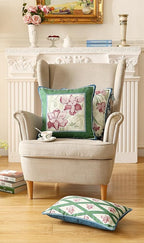 patdrea Designer Throw Pillow Covers Set of 4,French Elegant Green Linen with Iris Floral Collection Pattern Pillow Covers,Decorative Lumbar Square Round Pillowcases Cushion for Bed Living Room