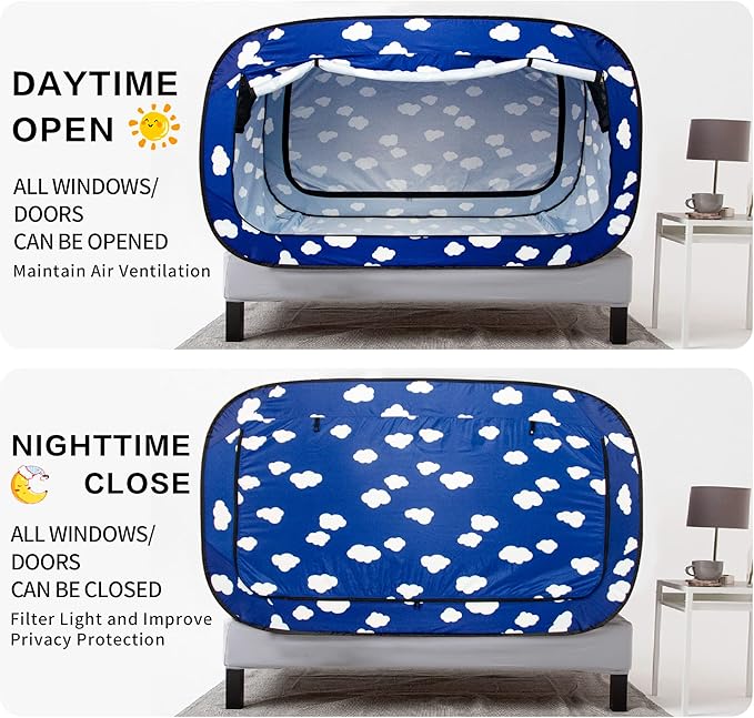 Bed Tent Twin Bed Canopy Tents Portable Dream Tent for Adult Indoor Sleeping Tents with 2 Doors Breathable Private Space Tents, Cloud