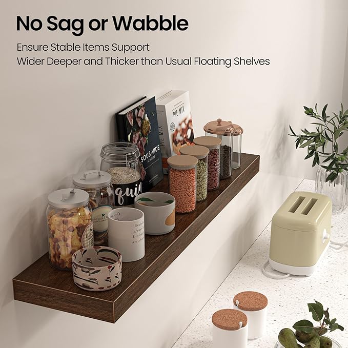 Floating Shelves for Wall, 40" W x 8" D x 1.5" H, Wooden Wall Mounted Display Shelves with Invisible Brackets for Living Room, Bedroom, Bathroom, Kitchen Decor and Storage, Set of 2, Walnut