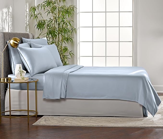 Twin Sheets by Pure Bamboo, Genuine 100% Organic Viscose Derived from Bamboo Bed Sheet Set, Luxuriously Soft & Cooling, Double Stitching, Lifetime Quality Promise (Twin, Sterling Blue)