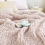 Admitrack Chunky Knit Blanket Throw, 100% Hand Knit Chenille Throw Blanket for Sofa & Home Decor, Soft and Cozy Knitted Throw Blankets (Pink，51"x63")