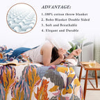 Snycler Boho Throw Blanket for Bed - 100% Cotton Ultra Soft Rustic Quilt - Watercolour Floral Printed Farmhouse Decor Bed Fall Blankets,80"×90" All Season Rustic Throw for Sofa Couch Chair