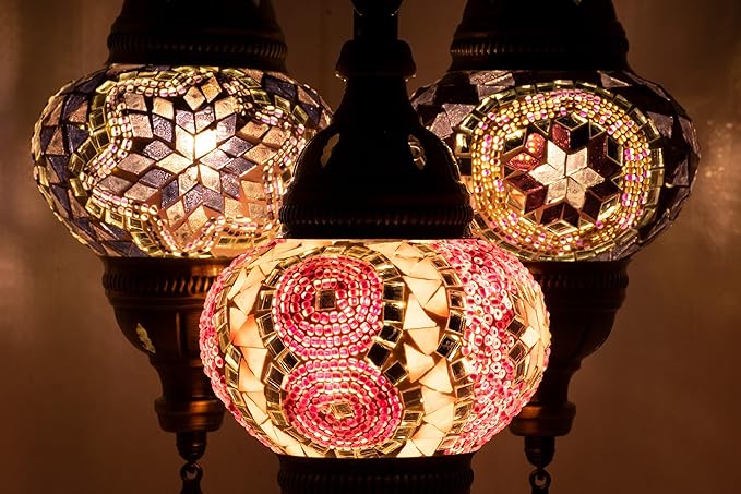 Mozaist Turkish Mosaic Lamp with Bulb – 3 Mosaic Sphere Table Light, Purple Basil