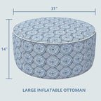 LVTXIII Outdoor Inflatable Ottoman, Fade-Resistant Round Footrest Stool D31”x H14”, Portable Patio Pouf for Garden Camping or Home Use, Medallion Blue
