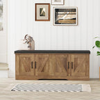 2-Tier Storage Bench, Shoe Bench with Padded Seat Cushion, Entryway Bench with 4 Barn Doors, Adjustable Shelf, 13.8" D x 47.2" W x 17.7" H, for Entryway, Living Room, Bedroom, Rustic Walnut