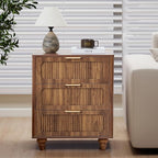 3 Drawer Dresser for Bedroom, Mid Century Modern Closet Dressers Chest of Drawers, Fluted Wood Wide Nightstand Storage Dresser with Drawers for Living Room, Dressing Room, Entryway, Hallway, Walnut