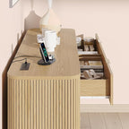 Alohappy Fluted 6 Drawer Dresser with Charging, 57" Wide Wood Dresser TV Stand, Mid Century Modern Long Dressers with Curved Profile Design for Closet (Natural Oak, 17.7" D x 57" W x 31.5" H)