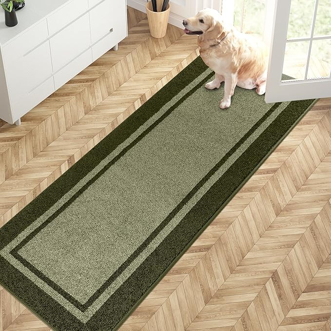 PURRUGS Dirt Trapping Door Mat 24" x 70", Non-Slip/Skid Machine Washable Entryway Rug, Shoes Scraper, Area Rug, Super Absorbent Welcome Mat for Muddy Wet Shoes and Paws, Budding Green & Sage Green