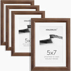 5x7 Picture Frame Set of 4 Natural Solid Walnut Photo Frames with 4x6 Removable Mat Wall Hanging Large Handcrafted Frame with HD Plexiglass Wall and Tabletop Display Large Poster Frame