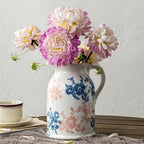 Pink Blue and White Pitcher Vase, 8 Inch Vintage Chinoiserie Ceramic Flower Vase, Rustic Retro Ice Cracked Antique Porcelain Vases for Home Farmhouse Table Centerpieces Shelf Decor ﻿