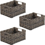 mDesign Woven Farmhouse Kitchen Pantry Food Storage Organizer Basket Bin Box, Container Organization for Cabinets, Cupboards, Shelves, Counter - Store Potatoes, Onions, Fruit, 3 Pack, Espresso Brown