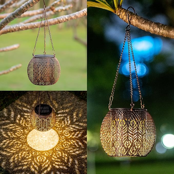 LeiDrail Hanging Solar Lanterns 2 Pack Solar Lanterns Outdoor Waterproof Garden Metal Decorative Light Patio Decor for Outside Yard Tree Tabletop Landscape