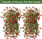Artificial Hanging Flowers Plants for Outdoor Fall Decoration, 2 PCS Fake Silk Daisy Planter UV Resistant Look Real for Outside Patio Porch Home Autumn Decor (Red Brown)