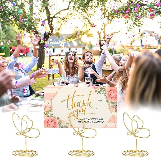 48 Pcs Gold Butterfly Photo Holders Table Number Photo Clips Holder Butterfly Decoration Name Place Card Stand for Centerpieces Wedding Reception, Party, Birthday