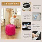 XeGe Fluffy Faux Fur Inflatable Pouf Ottoman, Soft Fuzzy Foot Stool Anti-Slip, Plush Foldable Foot Rest Floor Pouf for Kids Girls Adult, Cute Round Ottoman Cushion Living Room Bedroom, Hot Pink