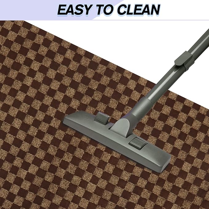 Custom Size Backed Non-Slip Area Rugs Runner, Easy Clean, Waterproof Runner Rugs for Hallway Entryway, Kitchen, Laundry, 2FT x 35FT, Brown Checkered