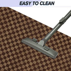 Custom Size Backed Non-Slip Area Rugs Runner, Easy Clean, Waterproof Runner Rugs for Hallway Entryway, Kitchen, Laundry, 2FT x 37FT, Brown Checkered
