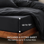 Bedsure Duvet Cover King Size with Fitted Sheet - 4 Pieces Prewashed Cotton-Like Extra Soft Bedding Set, Includes 1 Duvet Cover 104x90 Inches with Zipper Closure, 2 Pillow Shams, 1 Fitted Sheet, Black
