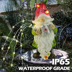 Joliyoou Solar Garden Statue Outdoor Decor, 10.2" H Resin Gnome with Watering Can & Solar Fairy Lights, Waterproof Standing Gnome Figurine for Lawn Yard Pathway Patio Front Door Decoration