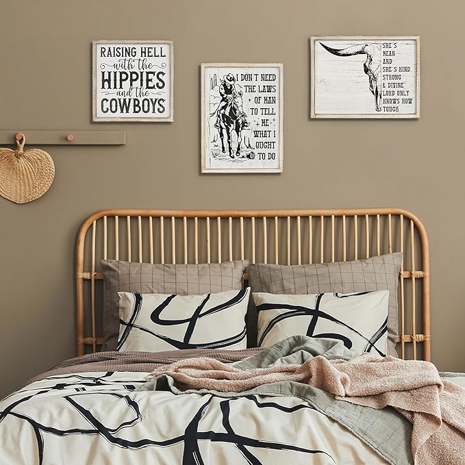 Putuo Decor Bohemian Western Wall Decor, Artistic Cowboy Prints, Square Wall Pediments for Living Room and Hallway (Cowboy)