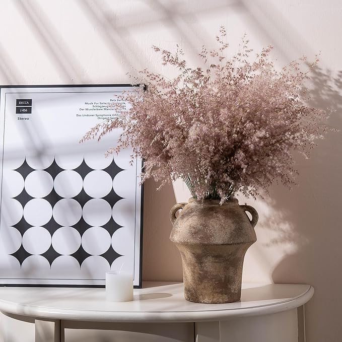 Ceramic Flower Vases, Terracotta Vase, 7 Inch Vintage Porcelain Vases for Home Decor, Decorative Farmhouse Vase with hadle for Home Decor, Living Room, Shelf Decor, Farmhouse, Table, Lyeec