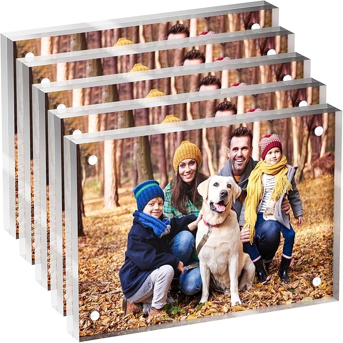 3.5x5 Acrylic Picture Frame 5 Pack, Clear Freestanding Double Sided Frameless Magnetic Photo Frames, Desktop Display Decor Gift