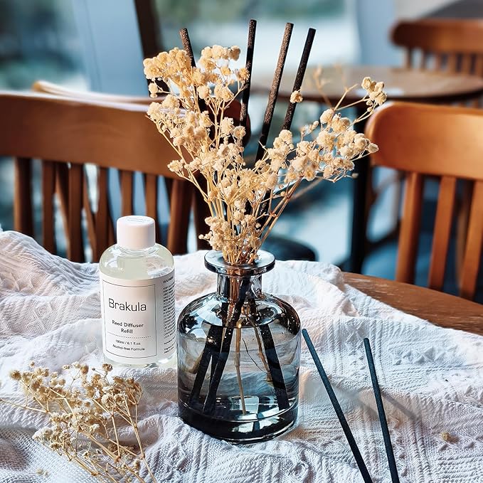 Brakula Reed Diffuser Set, 6.09 fl oz (180 ml)- Fresh Linen with 8 Reed Sticks, Home Fragrance Reed Diffuser for Bathroom Shelf Decor