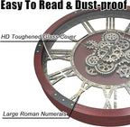 DORBOKER 30" Original Moving Gears Wall Clock, Large Industrial Wall Clock for Living Room Decor, Retro Wood Vintage Farmhouse Steampunk Rustic Clocks for Wall Decor,Red Walnut Wood