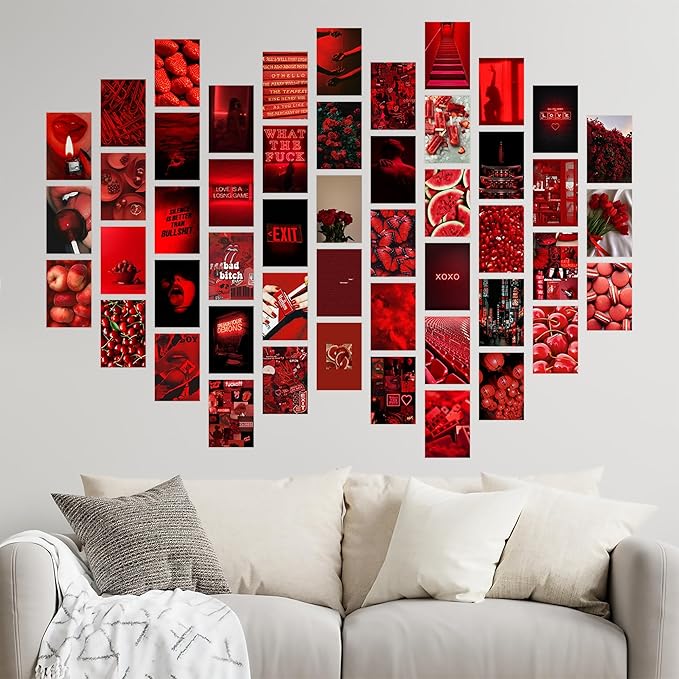 Y2K BOO Bold Red Wall Collage Kit - 50 Aesthetic Posters for Room Decor, Perfect for Dorms and Bedrooms, Vibrant Red Collage Kit for Teen Girls and Bold Spaces