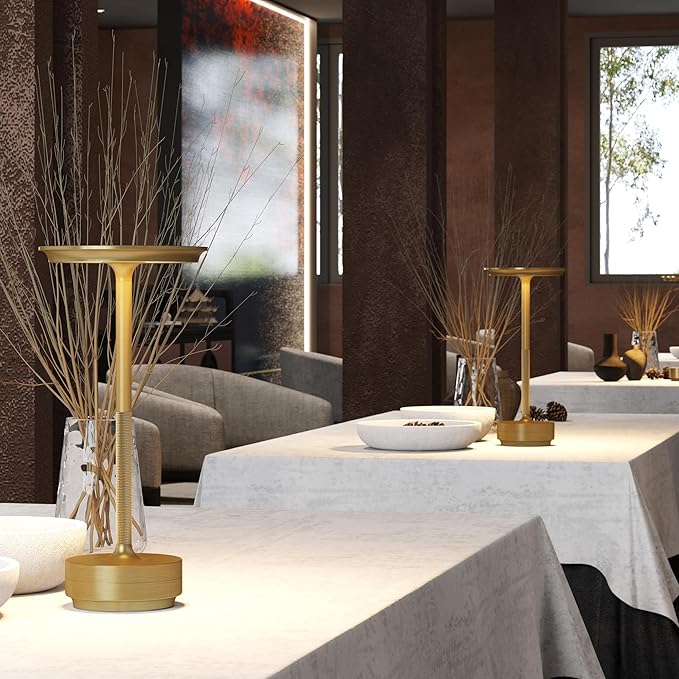 2 Pack Cordless Table Lamp, LED Rechargeable Table Light with 3 Temp Settings, Stepless Dimming, 5000mAh Battery, USB-C, Memory, Aluminum Alloy, for Home, Patio, Restaurant, Outdoor. Gold