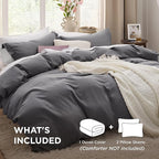 Bedsure Dark Grey Duvet Cover Full Size - 3 Pieces Prewashed Extra Soft Cotton-Like Bedding Set, Includes 1 Duvet Cover 80x90 Inches with Zipper Closure & 2 Pillow Shams, Comforter Not Included