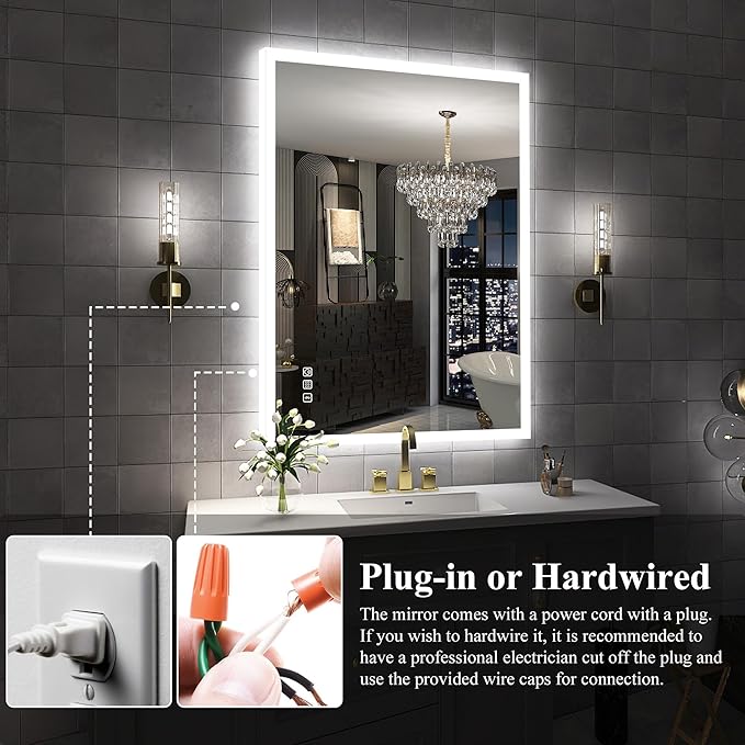 S·BAGNO LED Bathroom Mirror with Lights, 48''x28'' 3D Border Bathroom Vanity Wall Mirror with Bluetooth, Anti-Fog, Stepless Dimming, 3 Colors, Tempered Glass Lighted Vanity Mirror for Bathroom