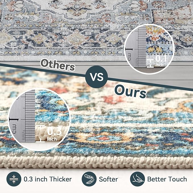 Topllen Washable Area Rug - Area Rug 6'x9' Boho Soft Living Room Rug, Non-Slip Large Area Rugs Indoor for Dining Room Livingroom Bedroom, Vintage Rug (Multi, 6x9ft)