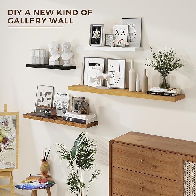 Dreamland 36 inch Floating Shelves Wall Shelves for Office with Invisible Brackets, 8 inch Deep Shelves for Bathroom, Living Room, Kitchen, Office, 36x7.9 inch deep Set of 2, White