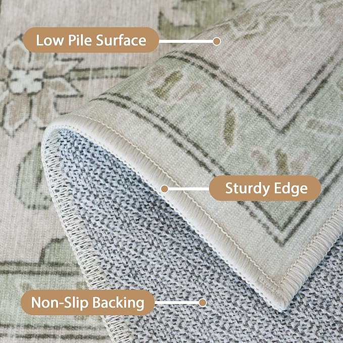 GENIMO 2x8 Runner Rugs for Hallway, Machine Washable Non Slip Vintage Rugs, Low Pile Lightweight Soft Print Rug for Enrtyway, Corridor, Home Office, Kitchen, Oat Light