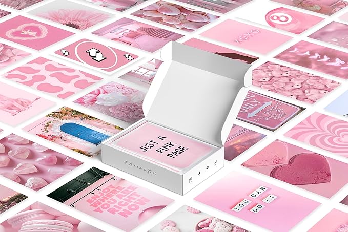 Soft Rose Pink Aesthetic Wall Collage Kit – 50 Dreamy & Romantic Photos, 4"x6" Semi-Gloss Prints for Teen Girls Dorm Room Decor, Soft Rose Color Softscape Moments, Ideal Gift for Birthday & Graduation
