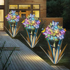 Homight Solar Metal Agave Butterfly Flower Stick Garden Sculpture - Outdoor Christmas Lights With Swaying Butterfly Sunflower - Solar Outdoor Gift (3 PCS Blue)