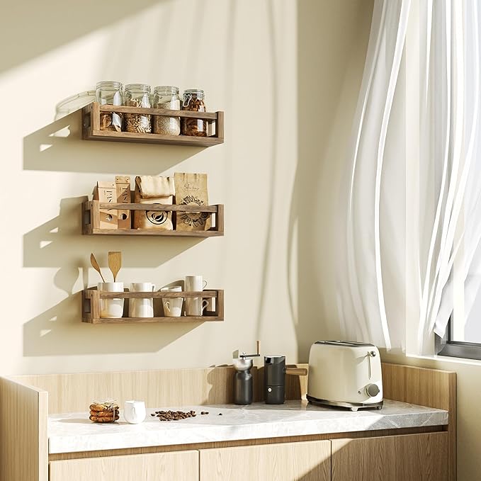 Upgraded Thick Floating Shelves - Multi-Use Wall-Mounted Bookshelves for Kids and Nursery, Ideal for Books, Toys, Spice Rack, Decor - Walnut Brown