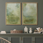 SIGNFORD Framed Canvas Print Wall Art Set Soft Green Abstract Contemporary Neutral Landscape Illustration Modern Art Decorative Nordic Nature for Living Room, Bedroom, Office - 24"x36"x2 Natural
