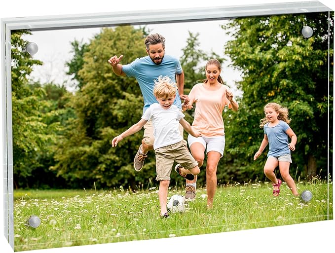 Acrylic Picture Frame , Clear Freestanding Double Sided 20mm Thickness Frameless Magnetic Photo Frames Desktop Display with Gift Box Package (4x6 2 pack)