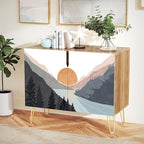SIGNWIN Sideboard Buffet Cabinet, Kitchen Storage Cabinet with 2 Doors, Sunset Mountain Forest Lake, Cupboard Console Table for Dining Room - 35" L x 18" W x 29" H