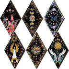 Qunclay 6 Pcs Rustic Boho Wall Decor Gothic Wall Art Witchy Phases Moon Sun Home Decor Wooden Farmhouse Hanging Halloween Christmas Decoration(Classic Style)