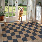 Lahome Checkered Easy Jute Indoor Outdoor Carpet, 3x5 Washable Rugs for Entryway Living Room Farmhouse Area Rug, Non Slip Blue Checkerboard Indoor Door Mat for Entry Patio Deck