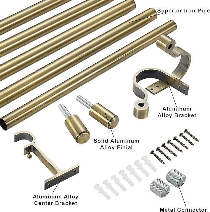 Curtain Rods for 28-68” Windows, Splicing Construction, 1” Adjustable Drapery Rod with Aluminum Alloy Brackets and Finials for Window, Sliding Door, Patio, Living Room Decoration, Antique Bronze