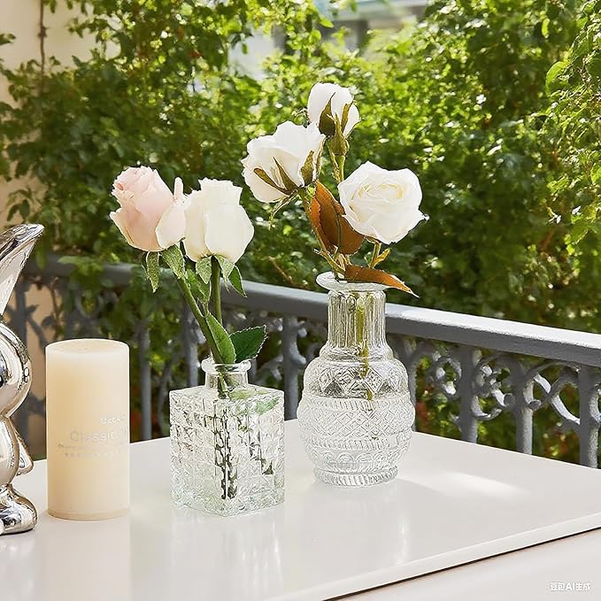 16pcs Glass Bud Vase, Small Vase for Flower, Clear Flower Vases for Centerpieces, Mini Vintage Vase in Bulk for Wedding Table Home Decoration