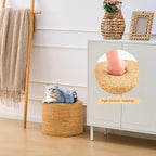 Handwoven Water Hyacinth Ottoman Pouf, Round Outdoor Footstool with Sturdy Frame, No Assembly Needed, Boho Accent Stool for Indoor & Outdoor Use – Patio, Balcony, Living Room (Natural)