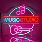 Music Neon Sign for Wall Decor Music Studio Letter Neon Light Dimmable Guitar Neon Light Sign Pink Notes LED Sign for Recording Studio Concert Club Bar Bedroom