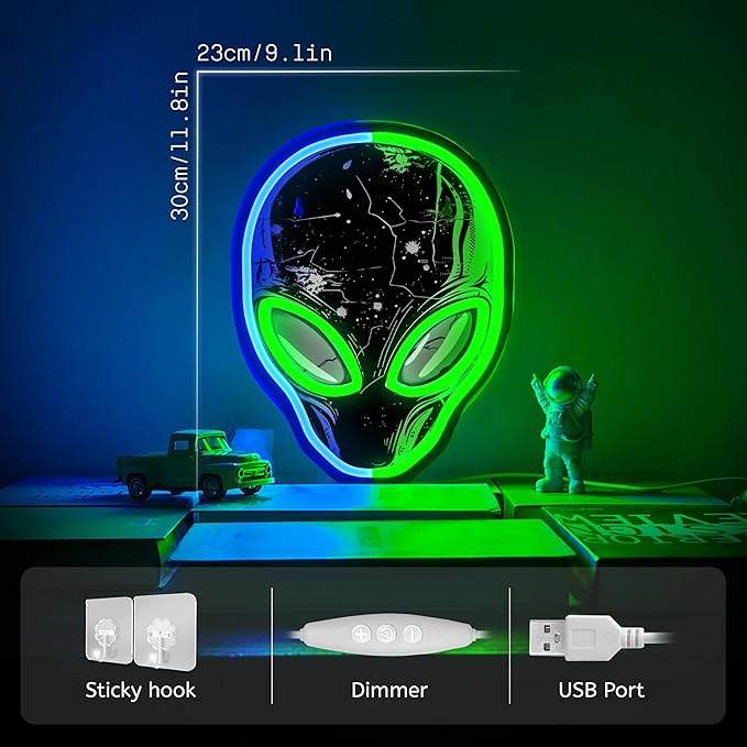 zidoni Alien Neon Sign,Dimmable Alien LED Neon Signs for Wall Decor Bedroom Game Room Man Cave Party Decor, LED Light Sign Gifts for Teen Boy Room