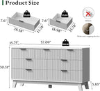 Fluted Dresser with 7 Drawers, 58" Wide Modern Chest of Drawers with Metal Handle, Wooden Dresser TV Stand, Wood Closet Clothes Storage Organizer for Bedroom, Living Room, Hallway, Solid White